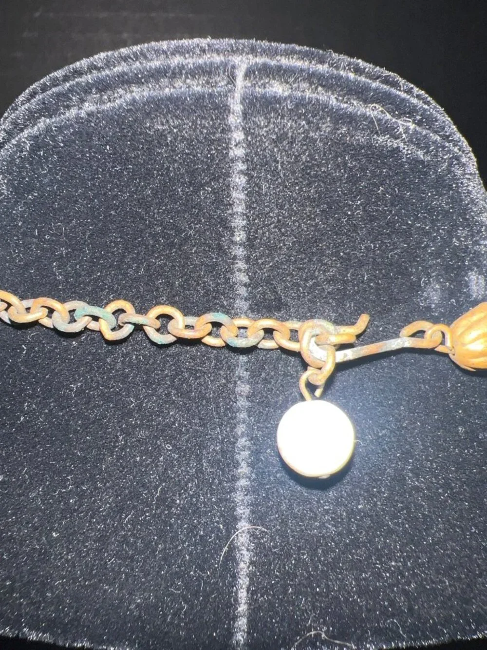 Vintage White Beaded Necklace With Brass-Tone Chain & Bead Accent Pendant READ